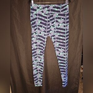 Lularoe Tall and Curvy Womens Blue and Purple Floral Striped Leggings